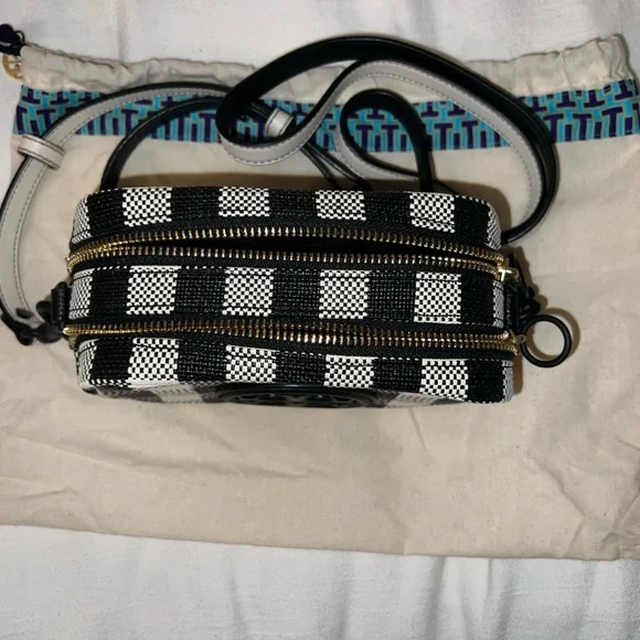 Tory Burch Black and Cream Checkered Crossbody Bag - Picture 2 of 7